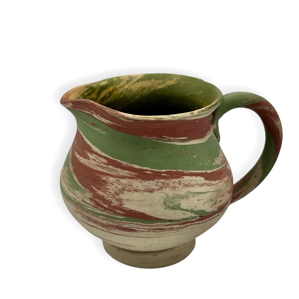 Vintage Silver Springs Mission Pottery Creamer Pitcher Swirl Pink Green